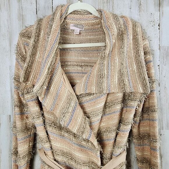 Love 21 Eyelash Belted Cardigan Sweater Tan Size Medium - Picture 4 of 10